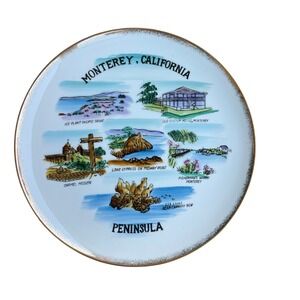 Vintage Monterey Peninsula California Souvenir Plate 8.5" Colorful Lone Cypress